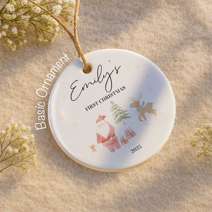 First Christmas With Santa, Reindeer, And Gifts