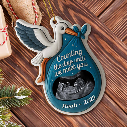 Counting The Days Until We Meet You Stork Design - Personalized Custom Wood Ornament, Custom Shaped - KID303_WDO