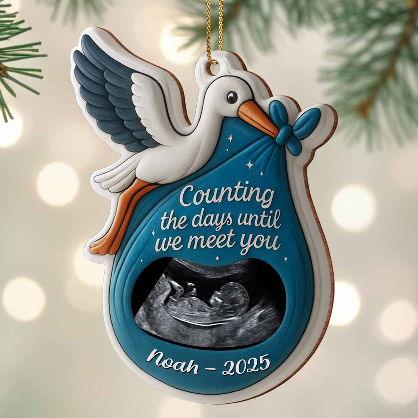 Counting The Days Until We Meet You Stork Design - Personalized Custom Wood Ornament, Custom Shaped - KID303_WDO