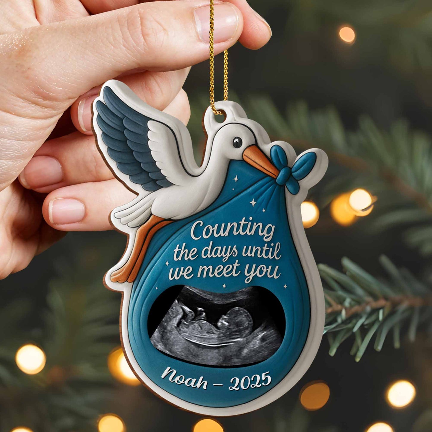 Counting The Days Until We Meet You Stork Design - Personalized Custom Wood Ornament, Custom Shaped - KID303_WDO