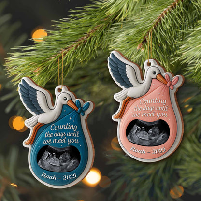 Counting The Days Until We Meet You Stork Design - Personalized Custom Wood Ornament, Custom Shaped - KID303_WDO