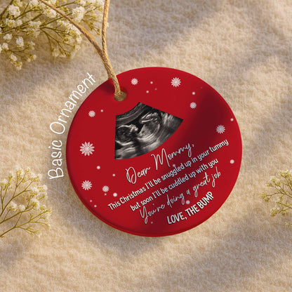Dear Mommy Love The Bump With Ultrasound Image - Personalized Custom Ceramic Ornament With Round Shape - KID308_RCE