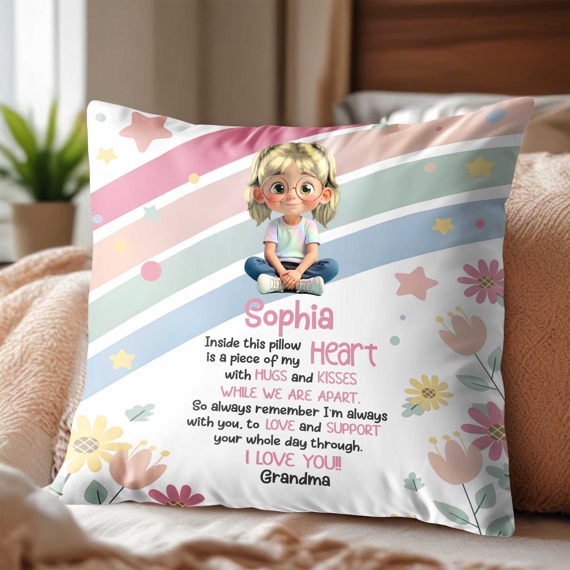 Inside This Pillow, A Piece Of My Heart, Flowers And Stars