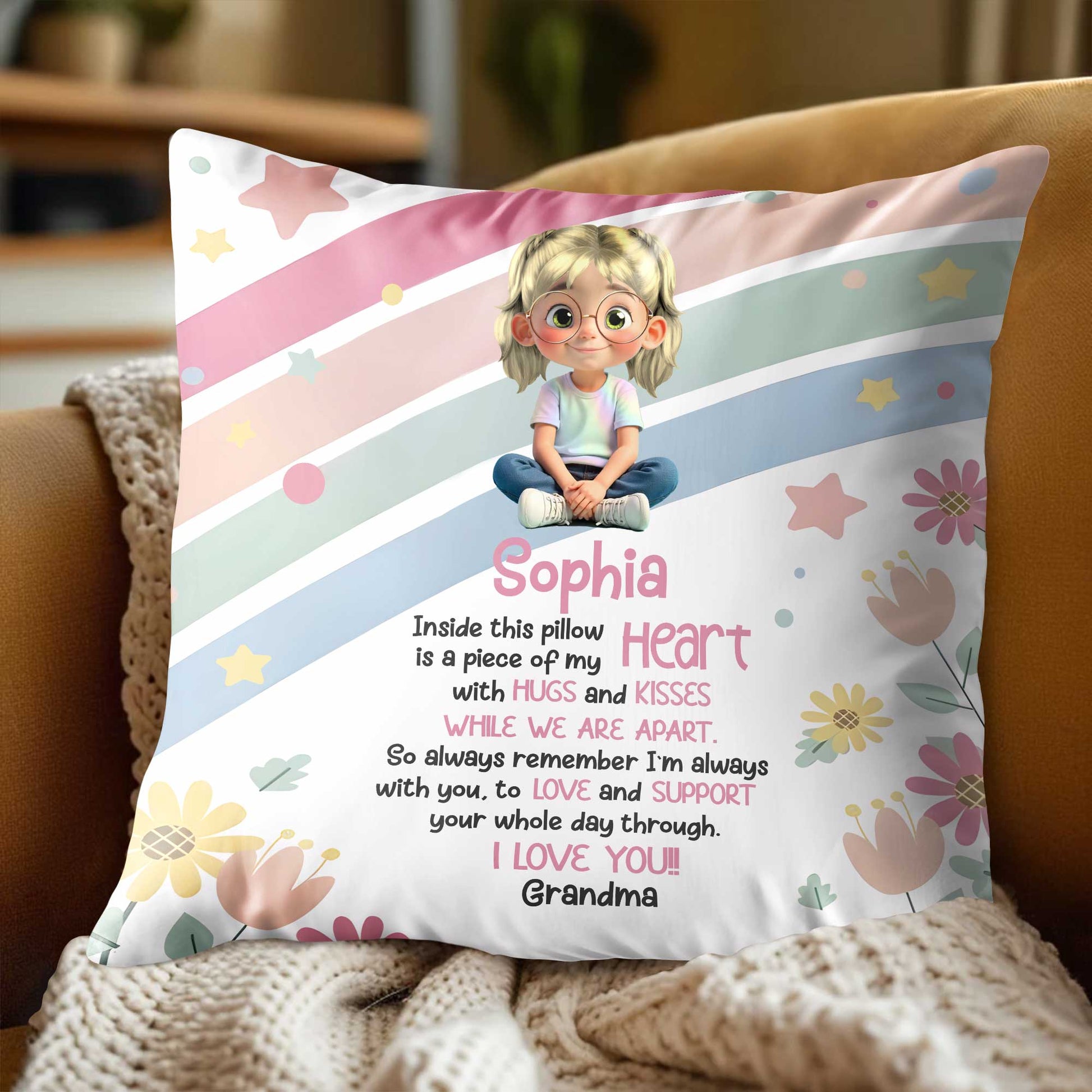 Inside This Pillow, A Piece Of My Heart, Flowers And Stars