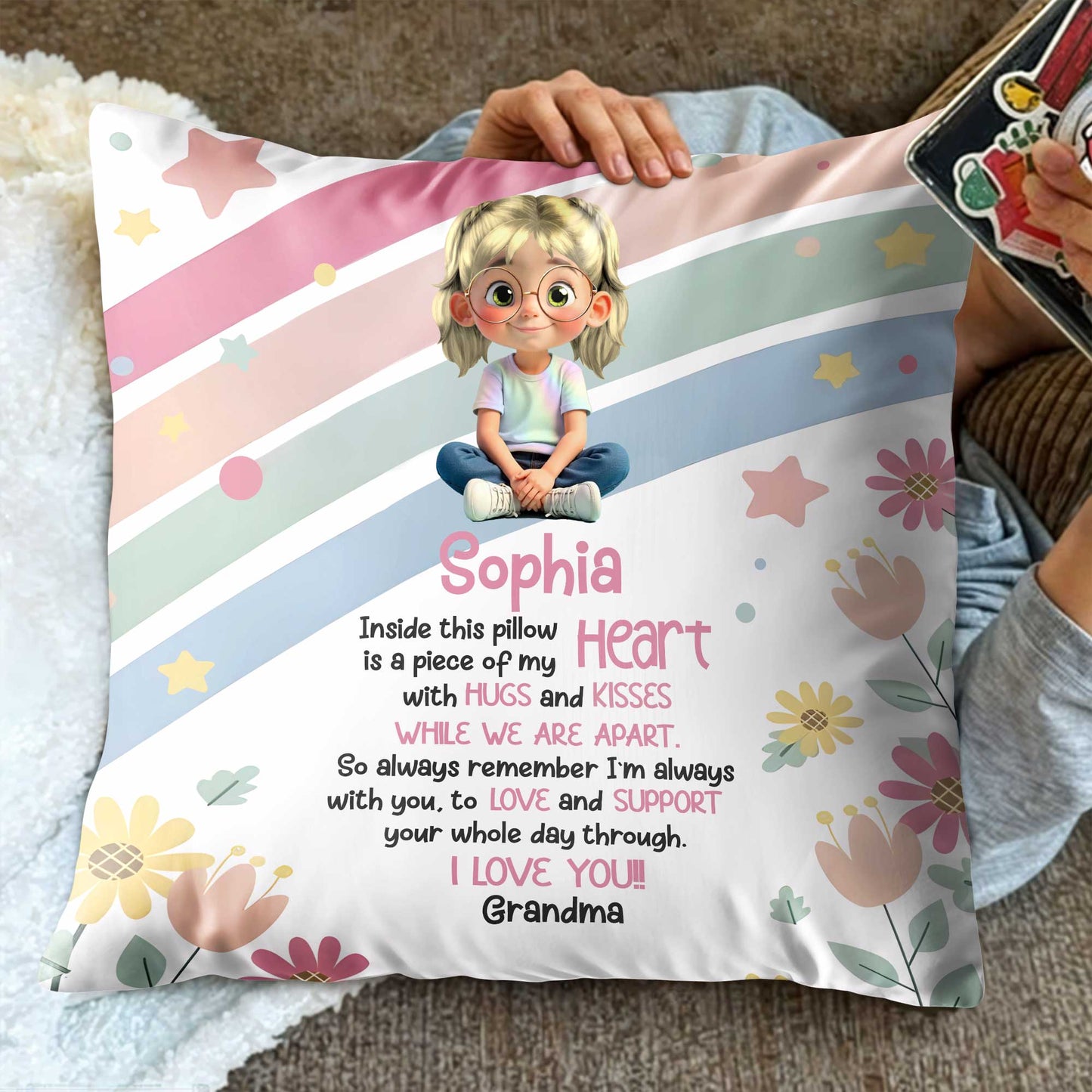 Inside This Pillow, A Piece Of My Heart, Flowers And Stars