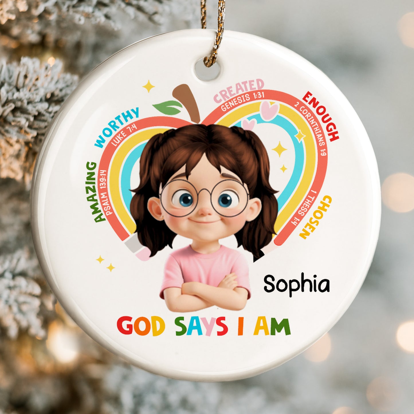 God Says I Am Worthy, Rainbow And Stars Ornament