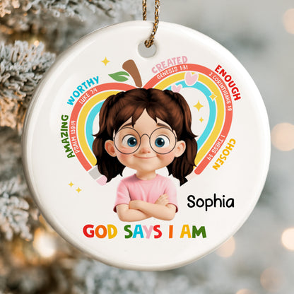 God Says I Am Worthy, Rainbow And Stars Ornament