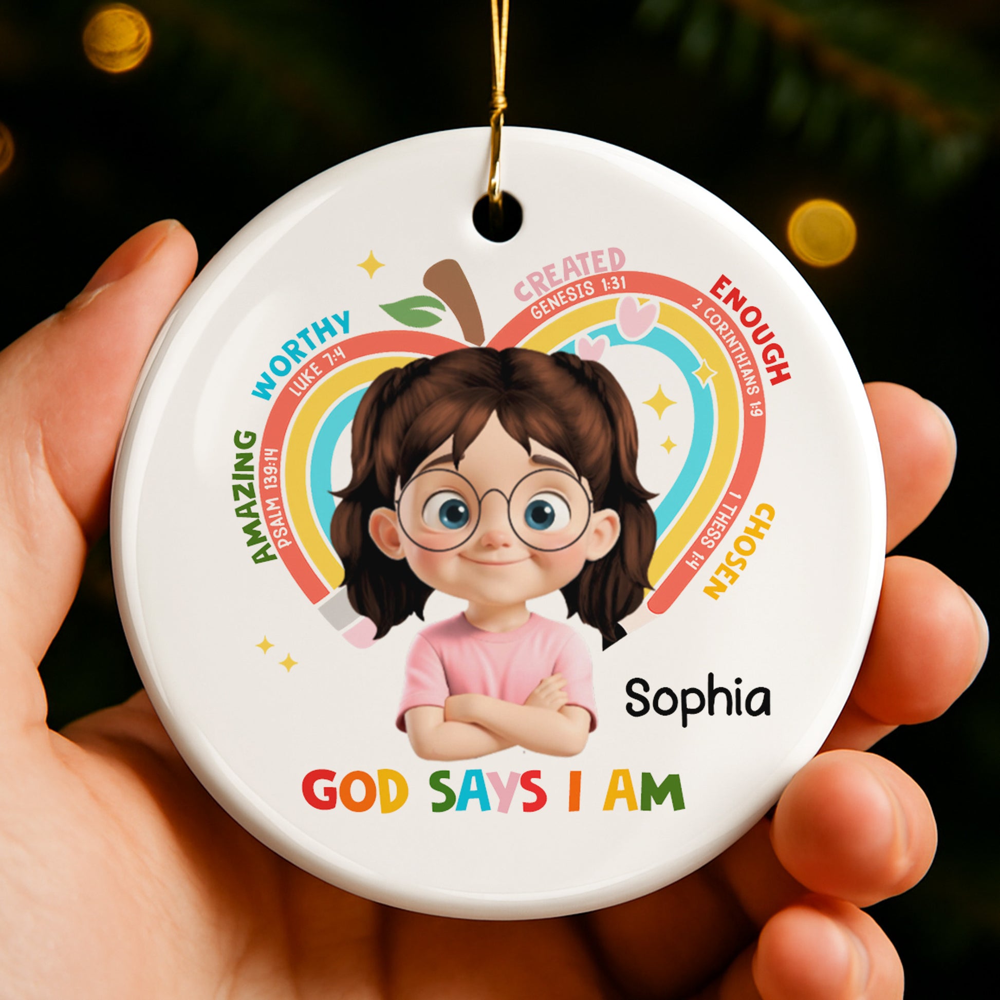 God Says I Am Worthy, Rainbow And Stars Ornament