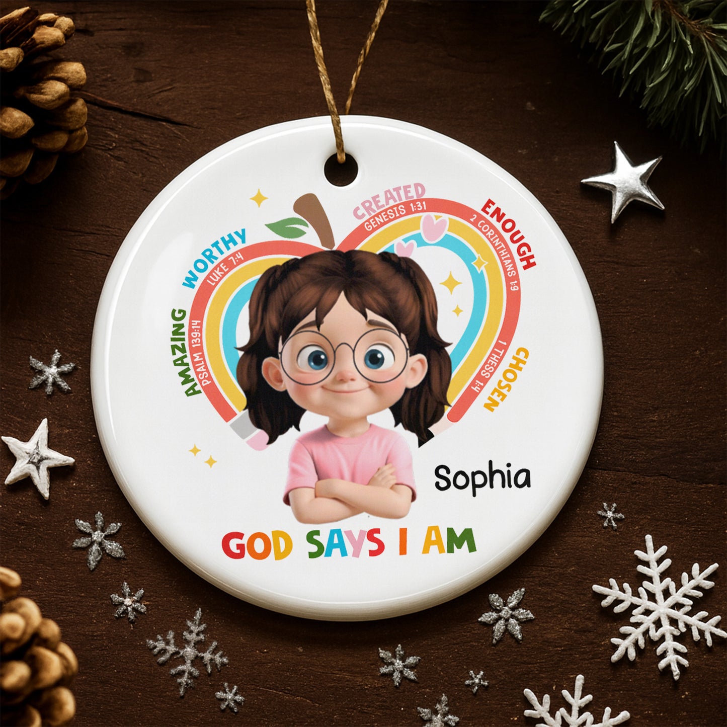 God Says I Am Worthy, Rainbow And Stars Ornament