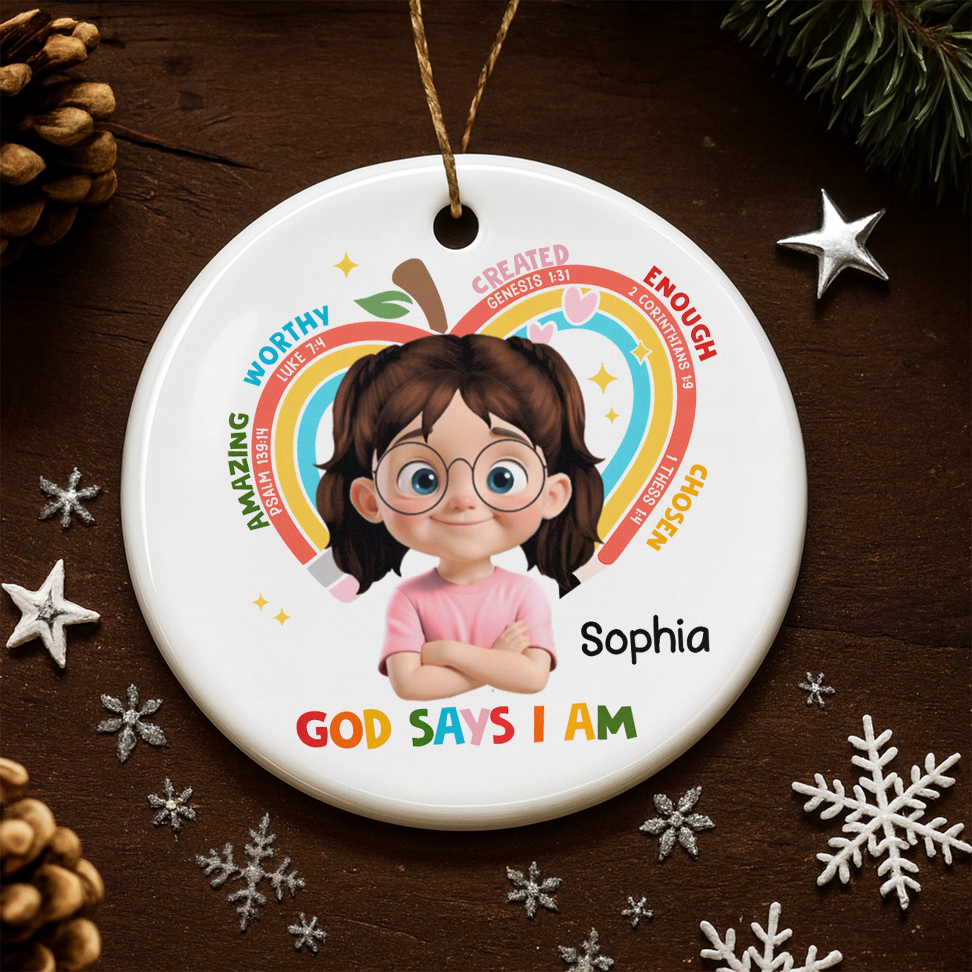 God Says I Am Worthy, Rainbow And Stars Ornament