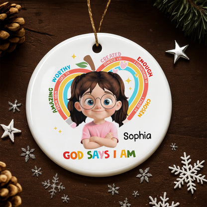 God Says I Am Worthy, Rainbow And Stars Ornament