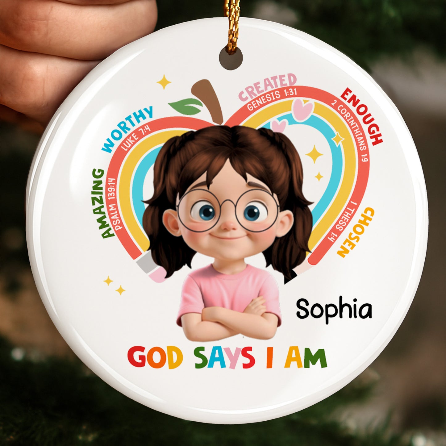 God Says I Am Worthy, Rainbow And Stars Ornament