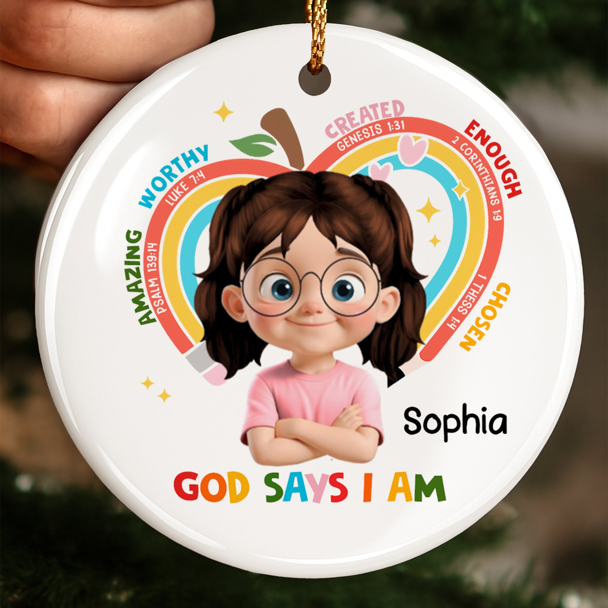 God Says I Am Worthy, Rainbow And Stars Ornament