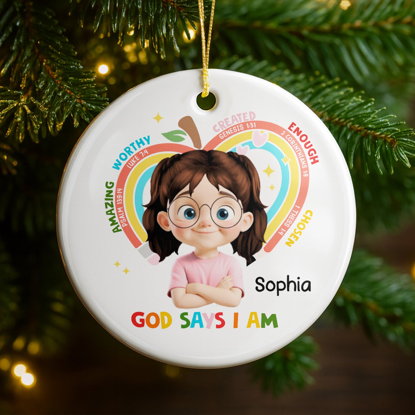 God Says I Am Worthy, Rainbow And Stars Ornament