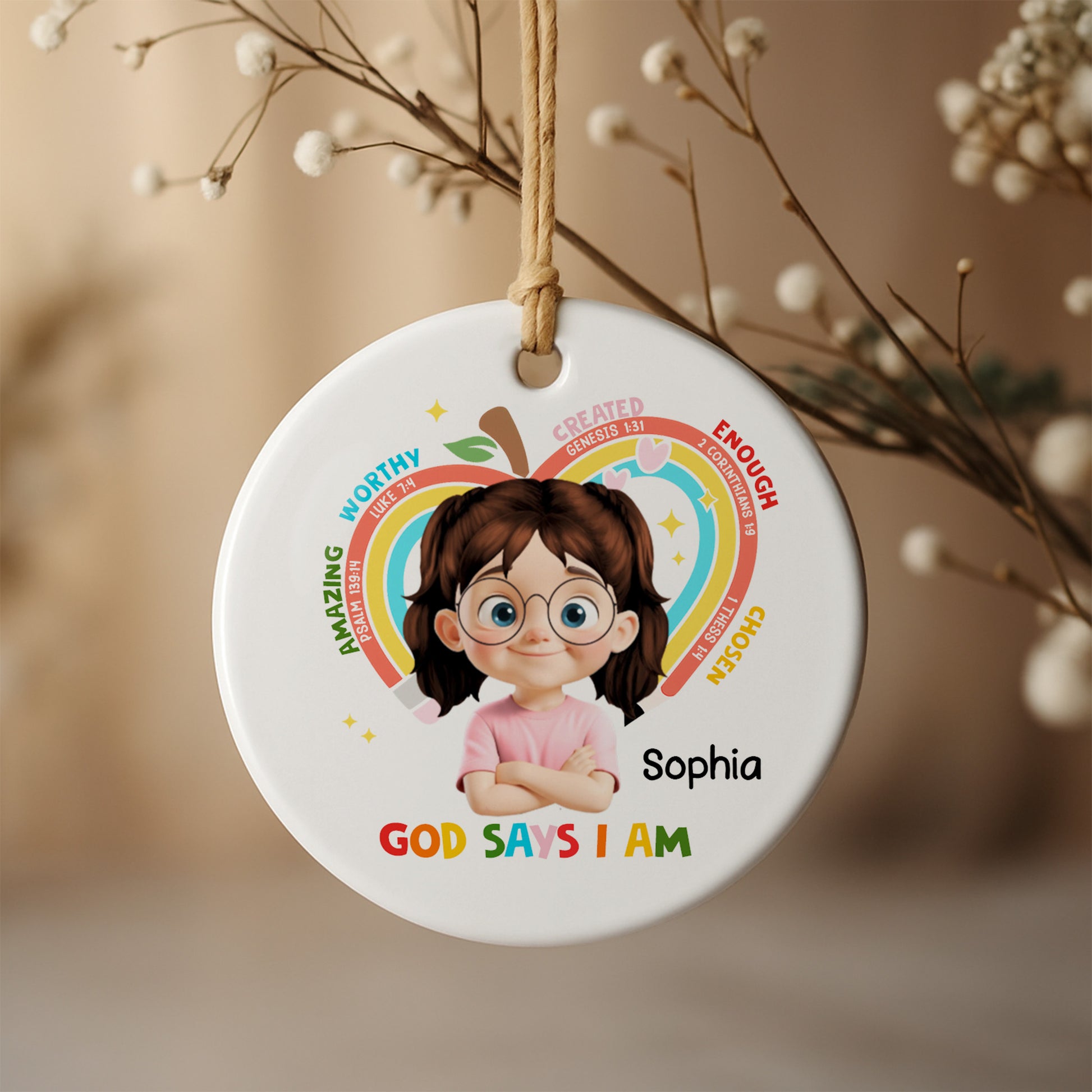 God Says I Am Worthy, Rainbow And Stars Ornament