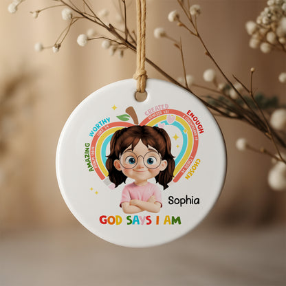 God Says I Am Worthy, Rainbow And Stars Ornament