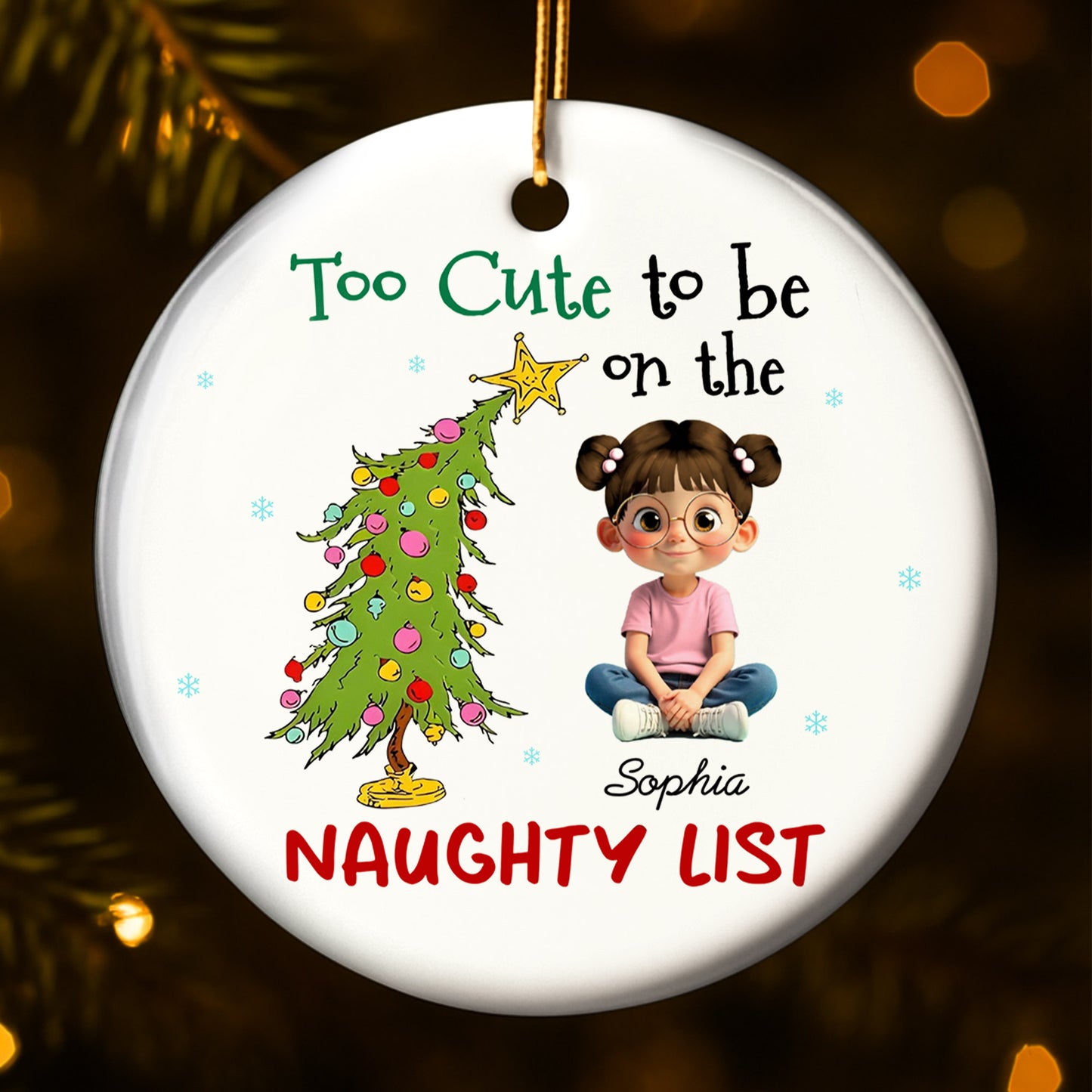 Too Cute To Be On The Naughty List Christmas Tree And Little Girl