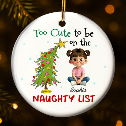 Too Cute To Be On The Naughty List Christmas Tree And Little Girl