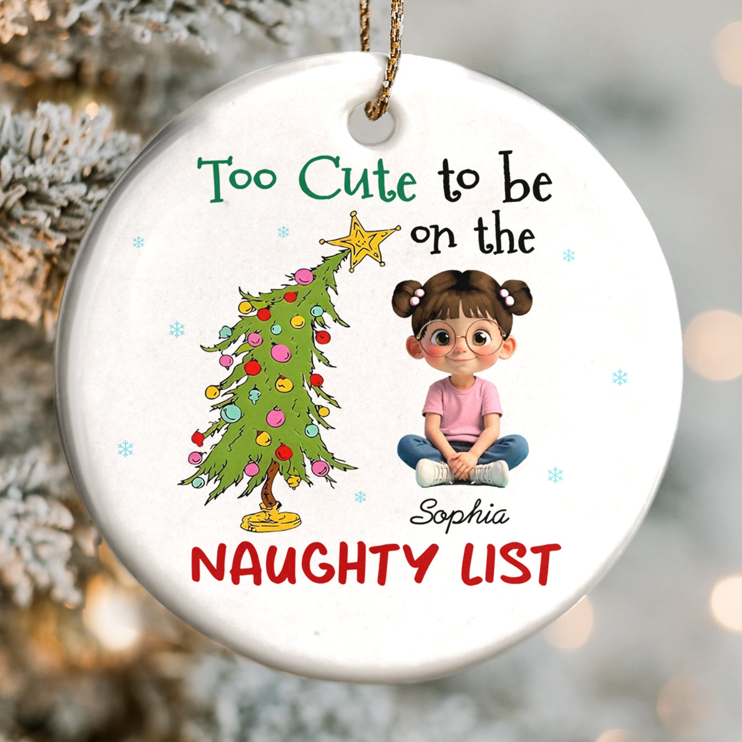 Too Cute To Be On The Naughty List Christmas Tree And Little Girl