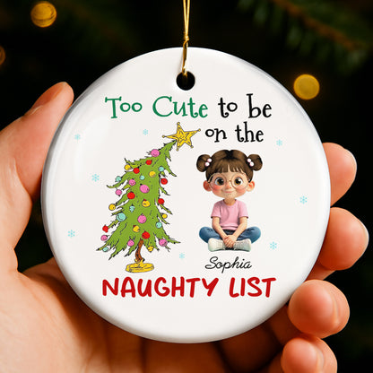 Too Cute To Be On The Naughty List Christmas Tree And Little Girl