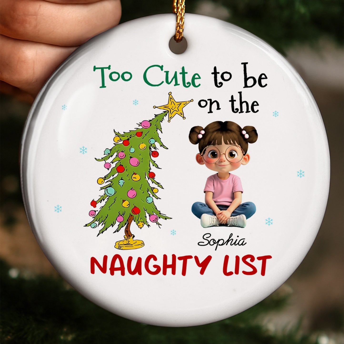 Too Cute To Be On The Naughty List Christmas Tree And Little Girl