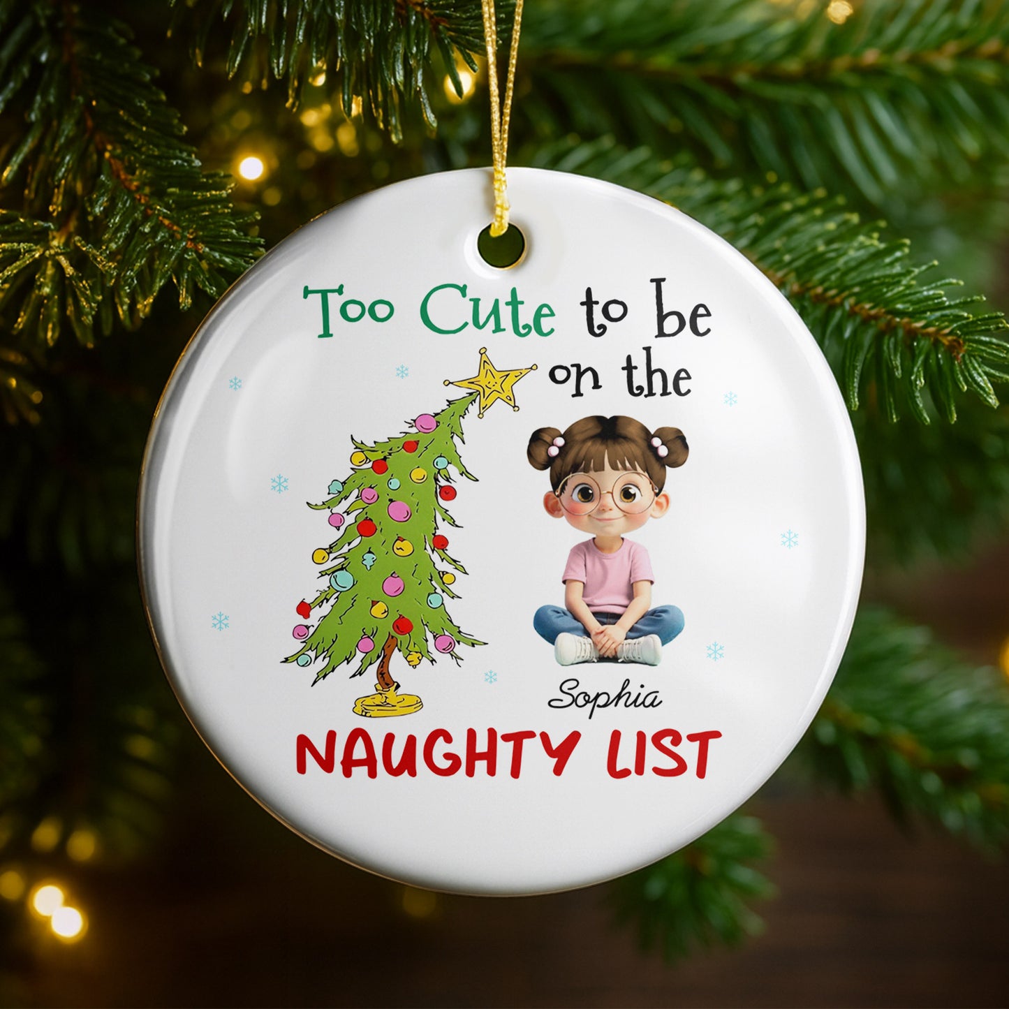 Too Cute To Be On The Naughty List Christmas Tree And Little Girl