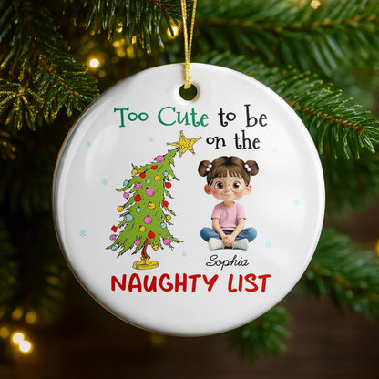 Too Cute To Be On The Naughty List Christmas Tree And Little Girl