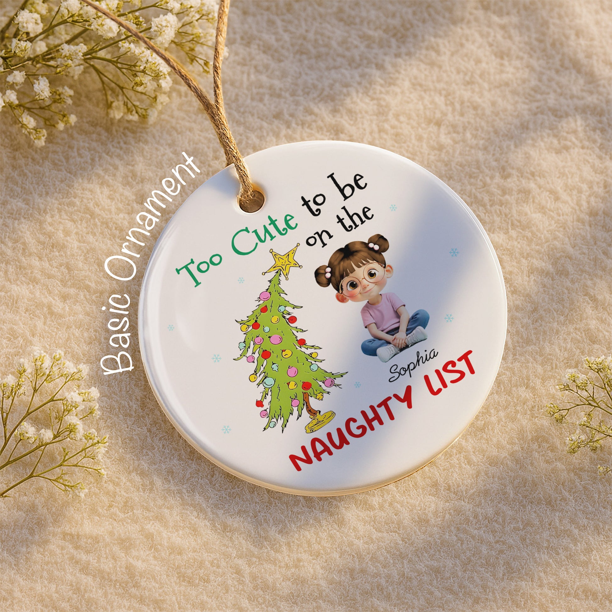 Too Cute To Be On The Naughty List Christmas Tree And Little Girl