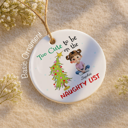 Too Cute To Be On The Naughty List Christmas Tree And Little Girl
