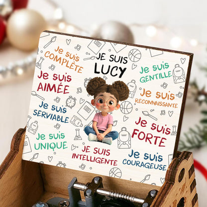 Je Suis Sufficiente, Girl With Music Notes And Heart - Custom Music Box With "You Are My Sunshine" Tune - KID316_MZB