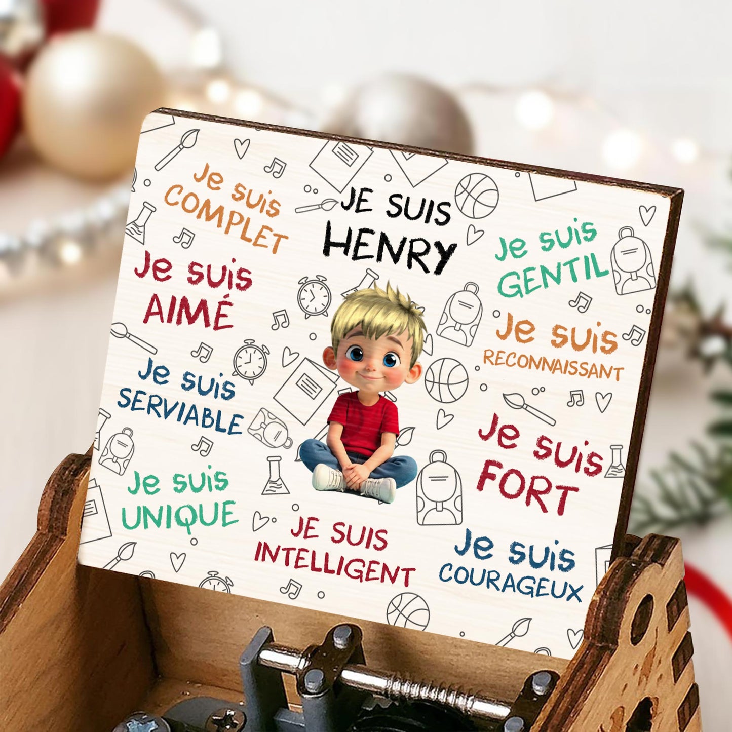 Je Suis Sufficiente, Girl With Music Notes And Heart - Custom Music Box With "You Are My Sunshine" Tune - KID316_MZB