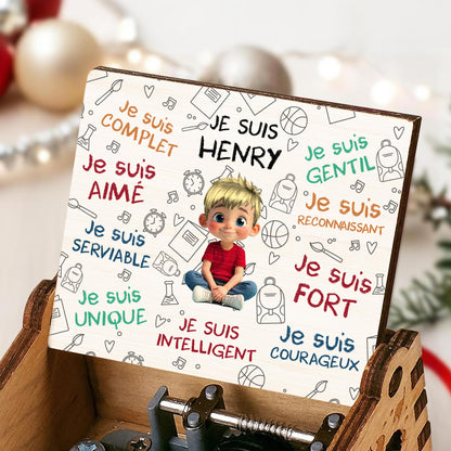 Je Suis Sufficiente, Girl With Music Notes And Heart - Custom Music Box With "You Are My Sunshine" Tune - KID316_MZB