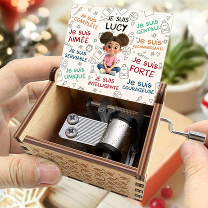 Je Suis Sufficiente, Girl With Music Notes And Heart - Custom Music Box With "You Are My Sunshine" Tune - KID316_MZB