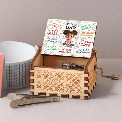 Je Suis Sufficiente, Girl With Music Notes And Heart - Custom Music Box With "You Are My Sunshine" Tune - KID316_MZB