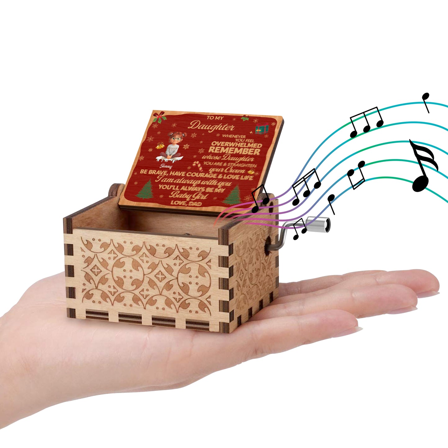 To My Daughter, Remember Your Strength & Crown, Christmas Tree - Custom Music Box With "We Wish You A Merry Christmas" Tune - KID316_MZX