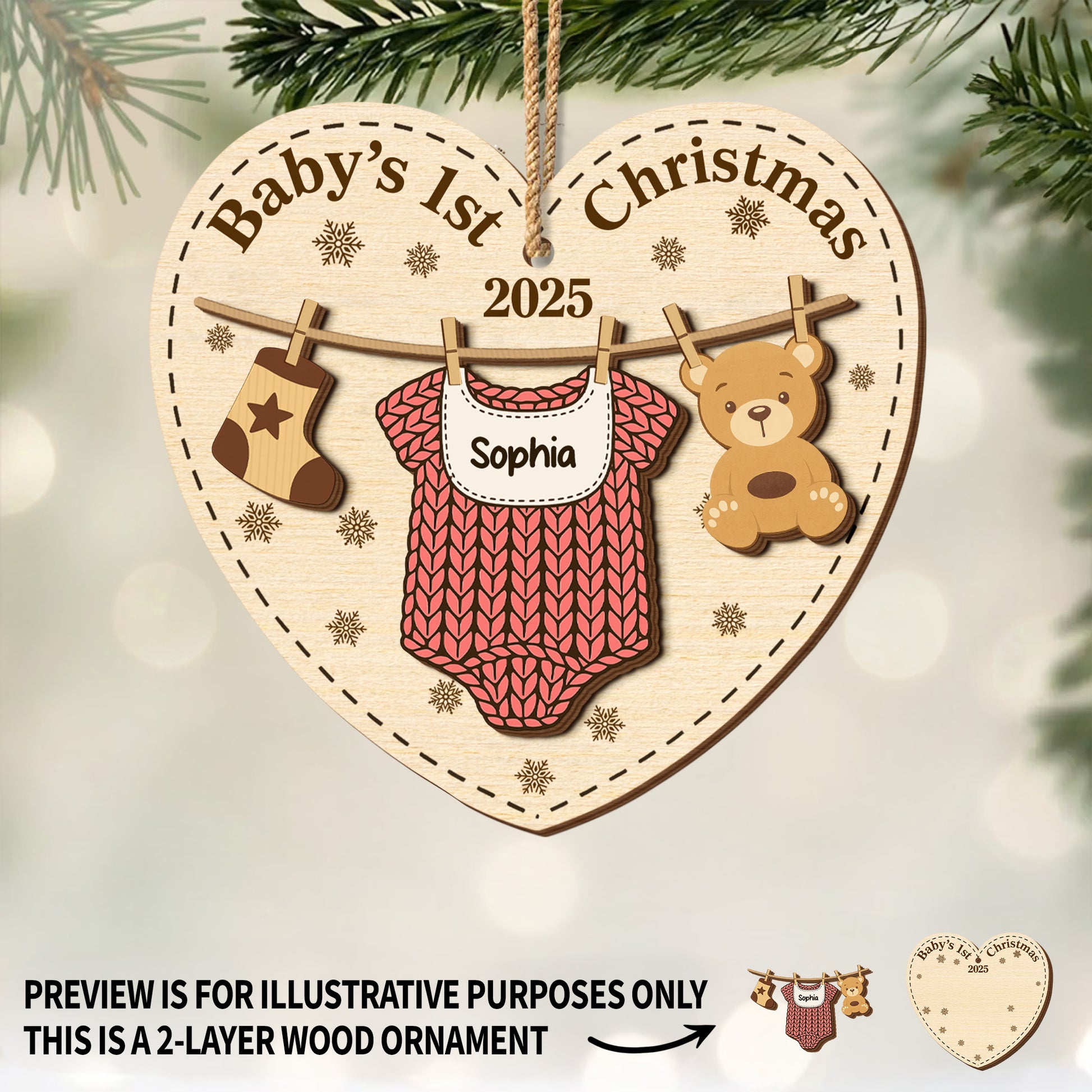 Baby's 1st Christmas, Teddy Bear and Stocking Ornament