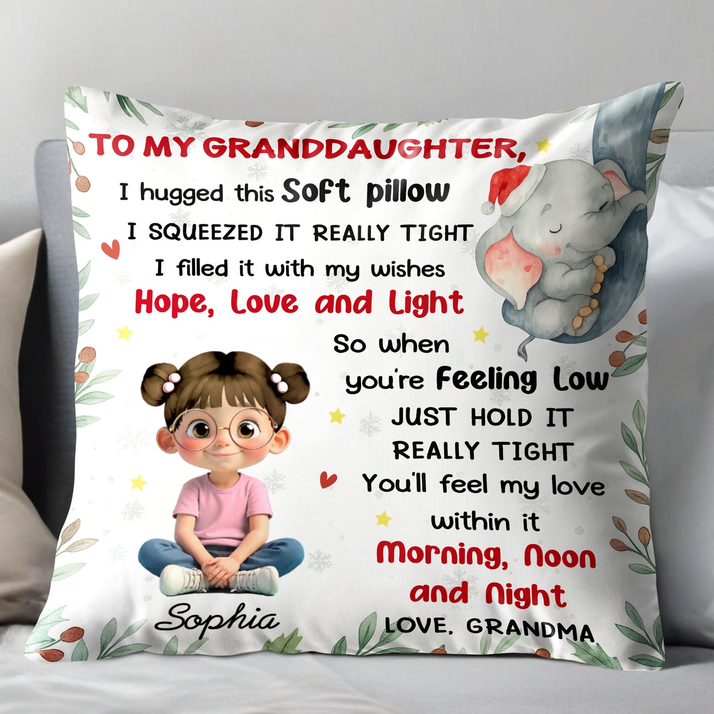 To My Granddaughter Hope Love And Light Pillow