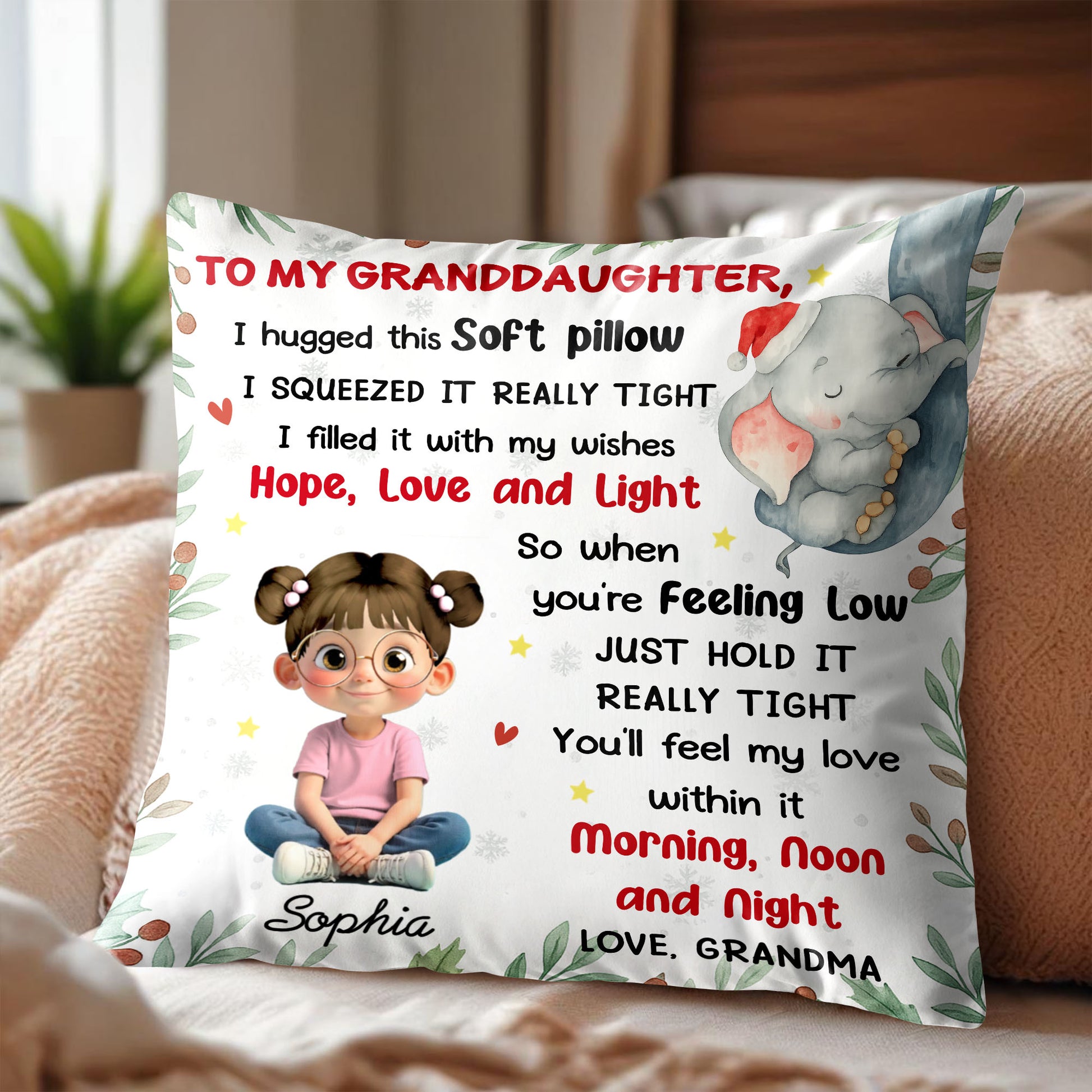 To My Granddaughter Hope Love And Light Pillow