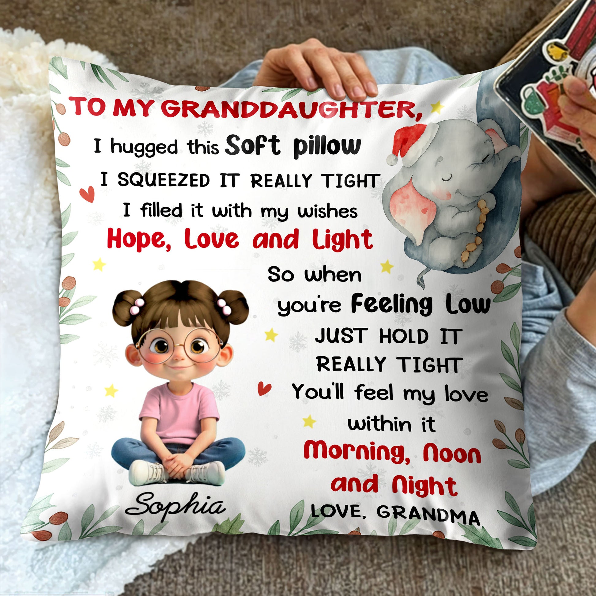 To My Granddaughter Hope Love And Light Pillow