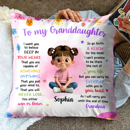 To My Granddaughter Believe In Yourself Cute Girl Hearts Stars - Personalized Custom Pillow, Insert Included - KID321_PLW