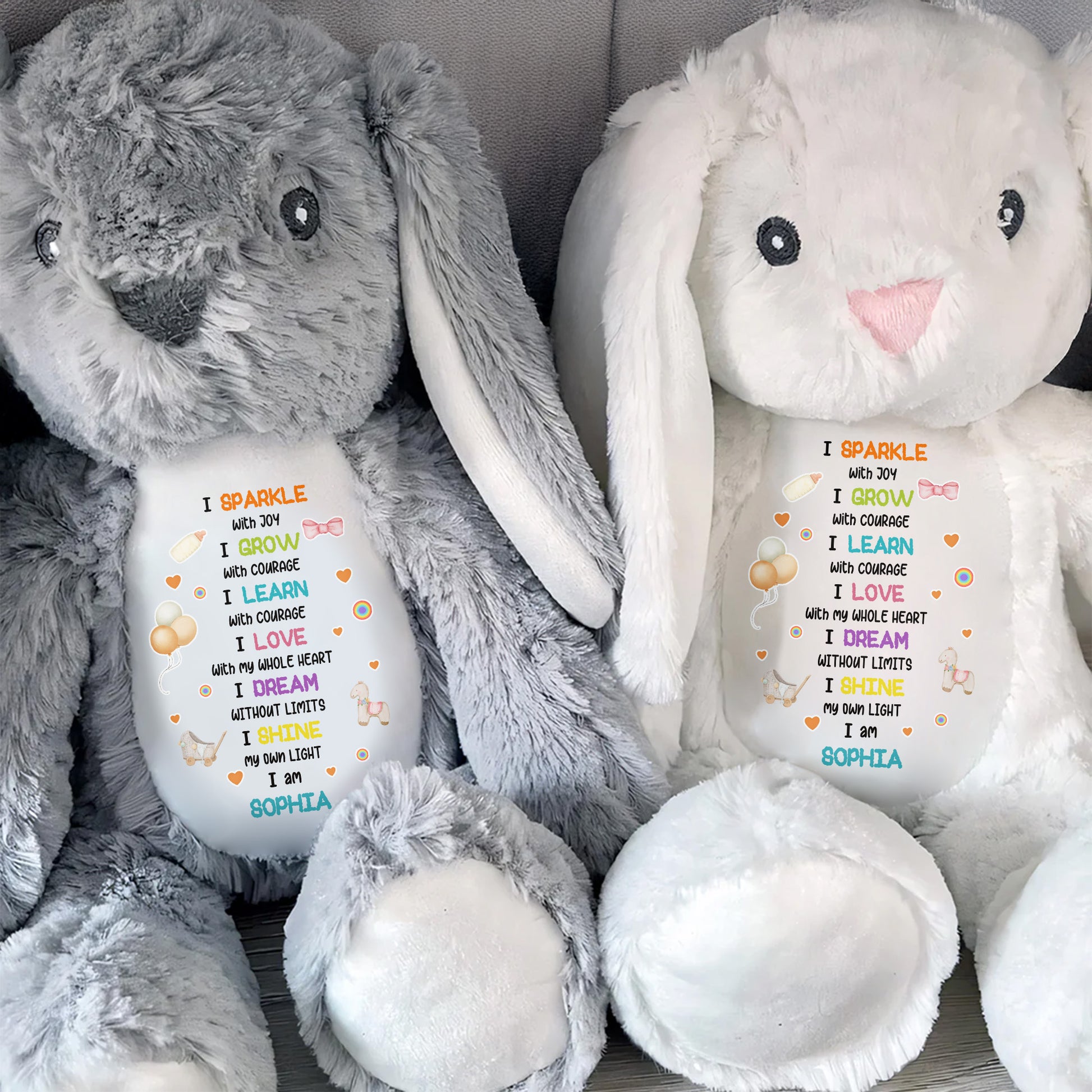 I Sparkle With Joy, Hearts And Balloons Stuffed Bunny