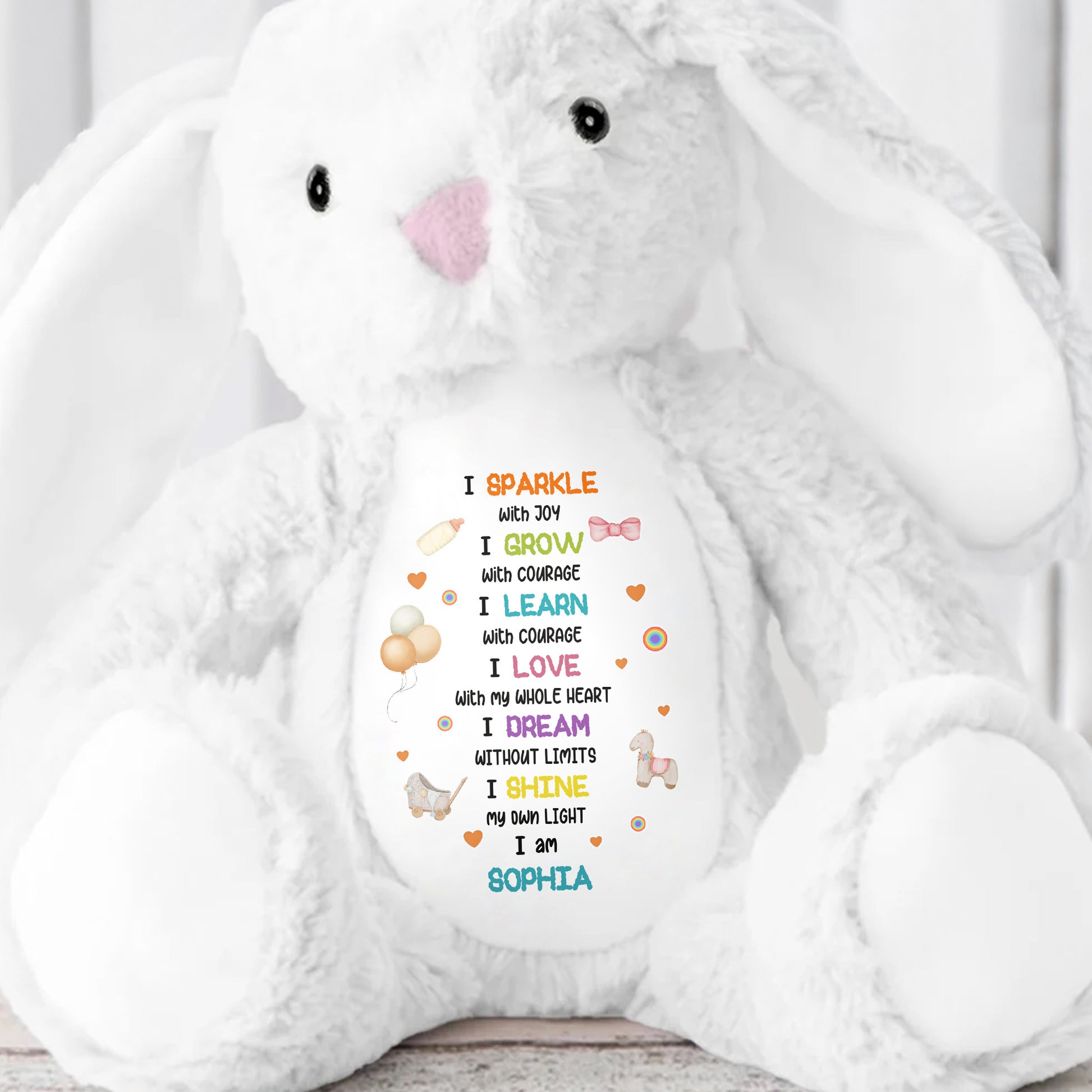 I Sparkle With Joy, Hearts And Balloons Stuffed Bunny