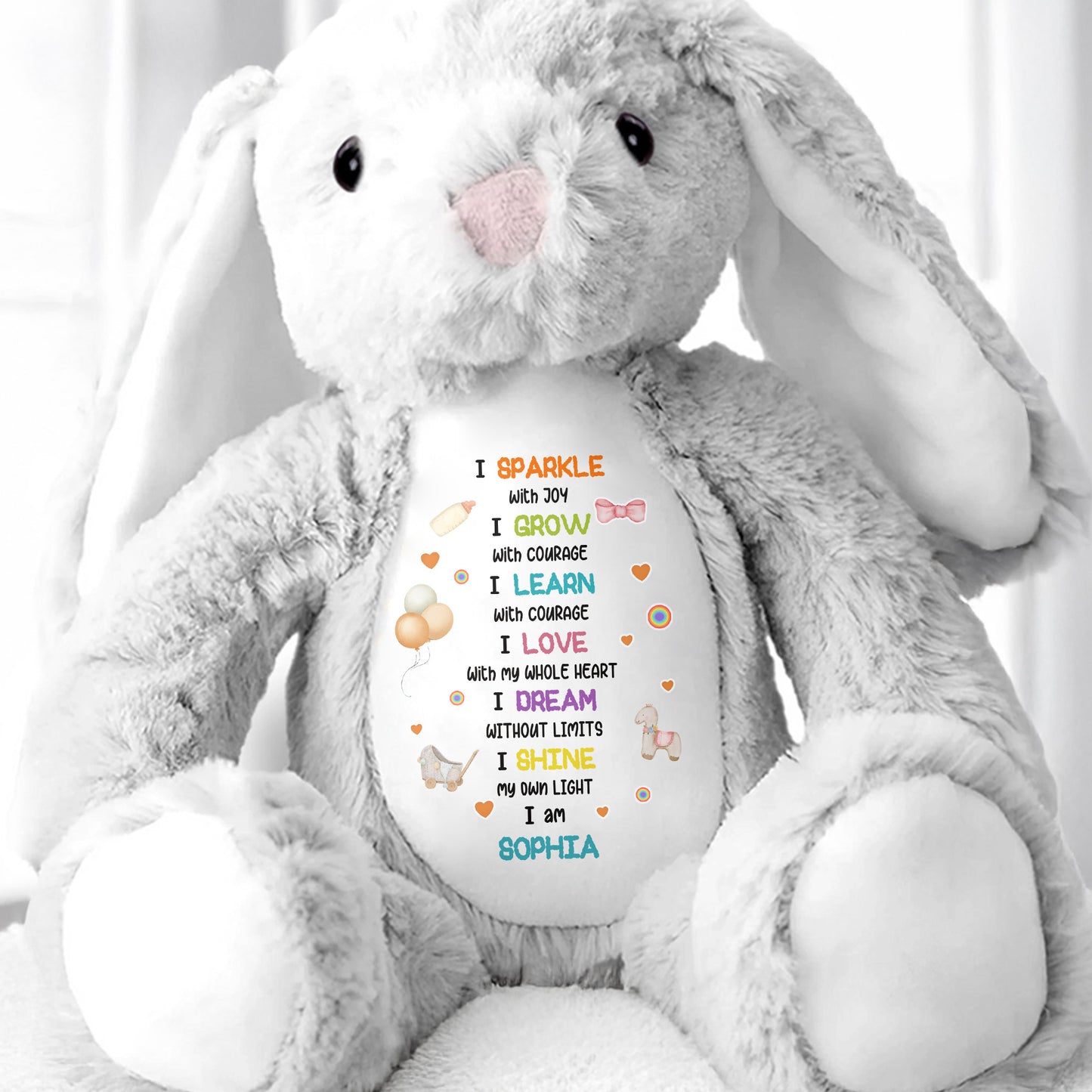 I Sparkle With Joy, Hearts And Balloons Stuffed Bunny