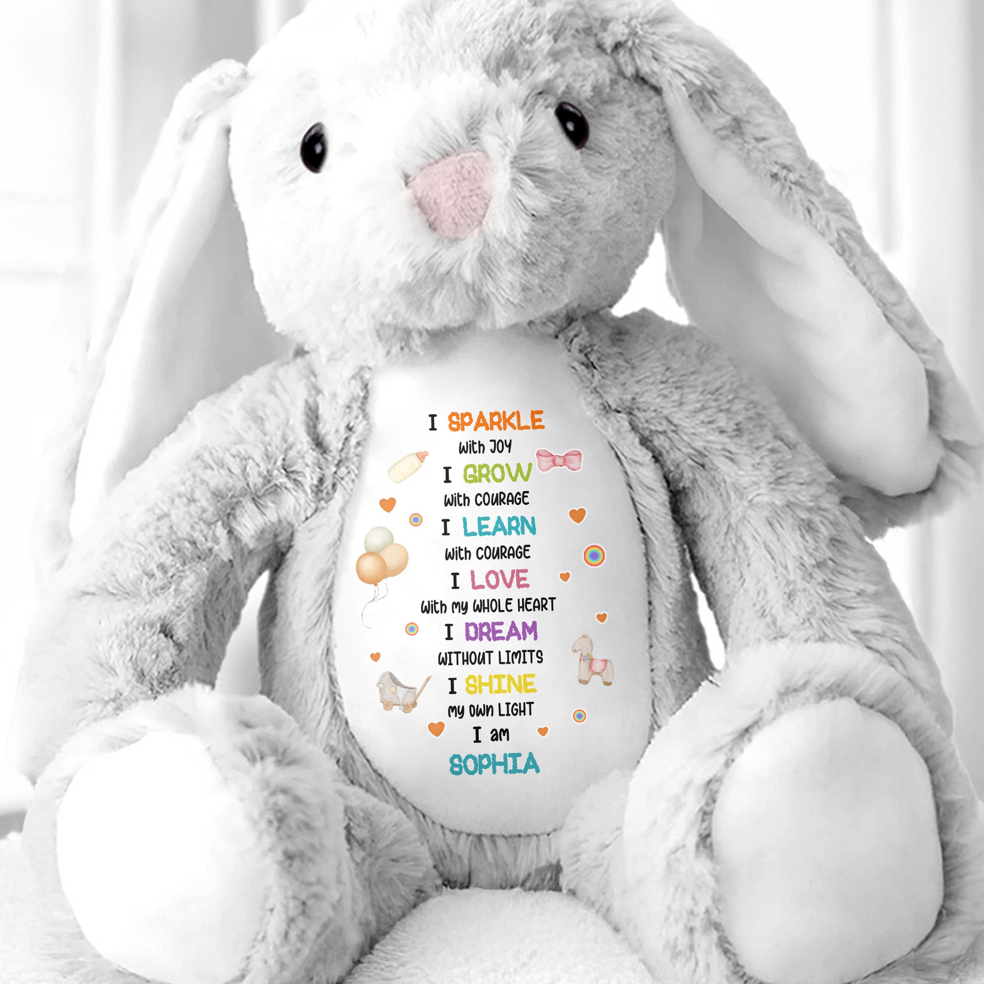 I Sparkle With Joy, Hearts And Balloons Stuffed Bunny