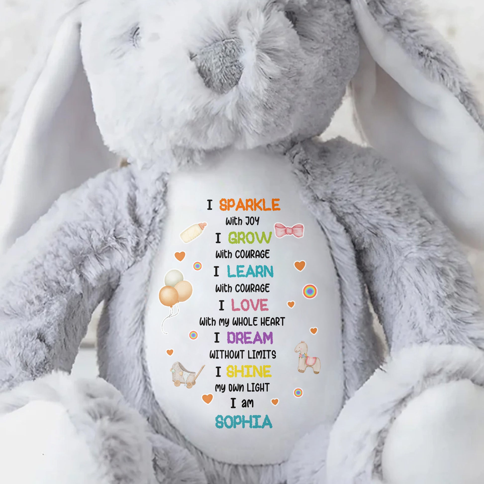 I Sparkle With Joy, Hearts And Balloons Stuffed Bunny