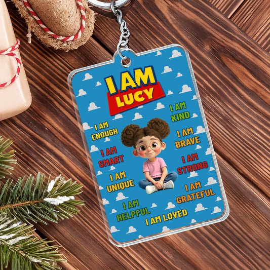 I Am Brave, I Am Strong Keychain With Animated Girl
