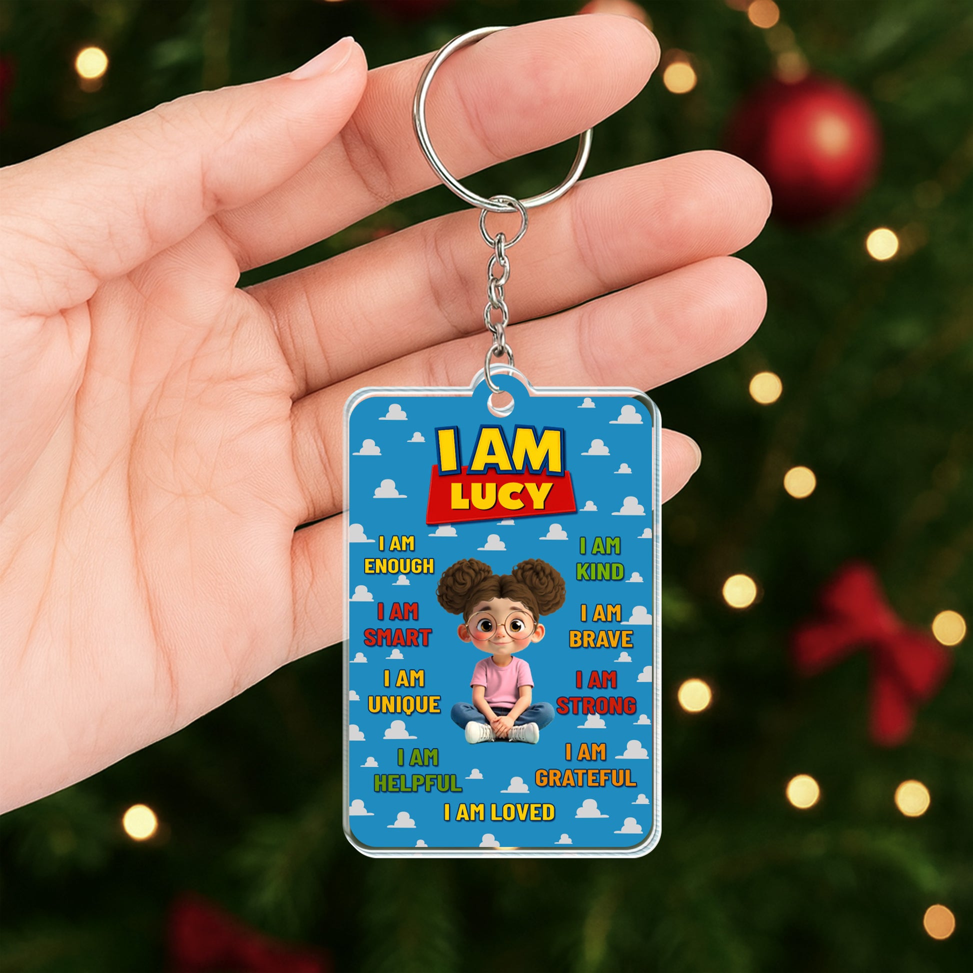 I Am Brave, I Am Strong Keychain With Animated Girl