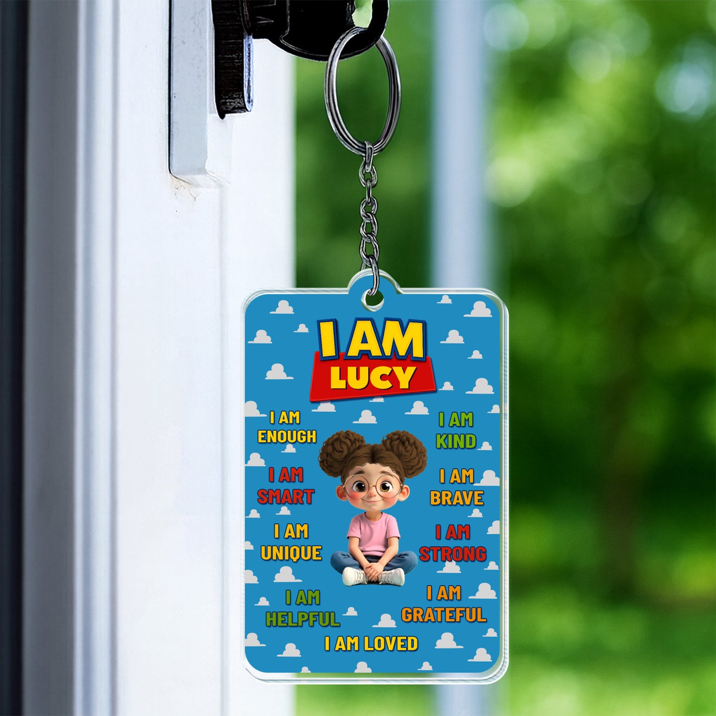 I Am Brave, I Am Strong Keychain With Animated Girl
