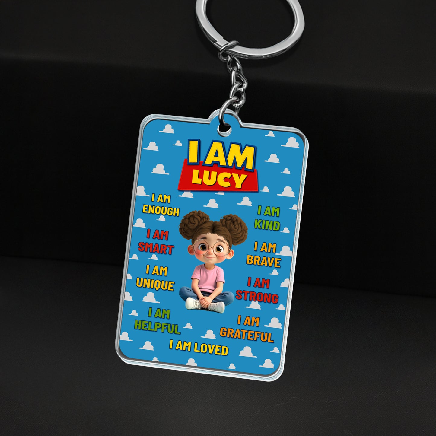 I Am Brave, I Am Strong Keychain With Animated Girl