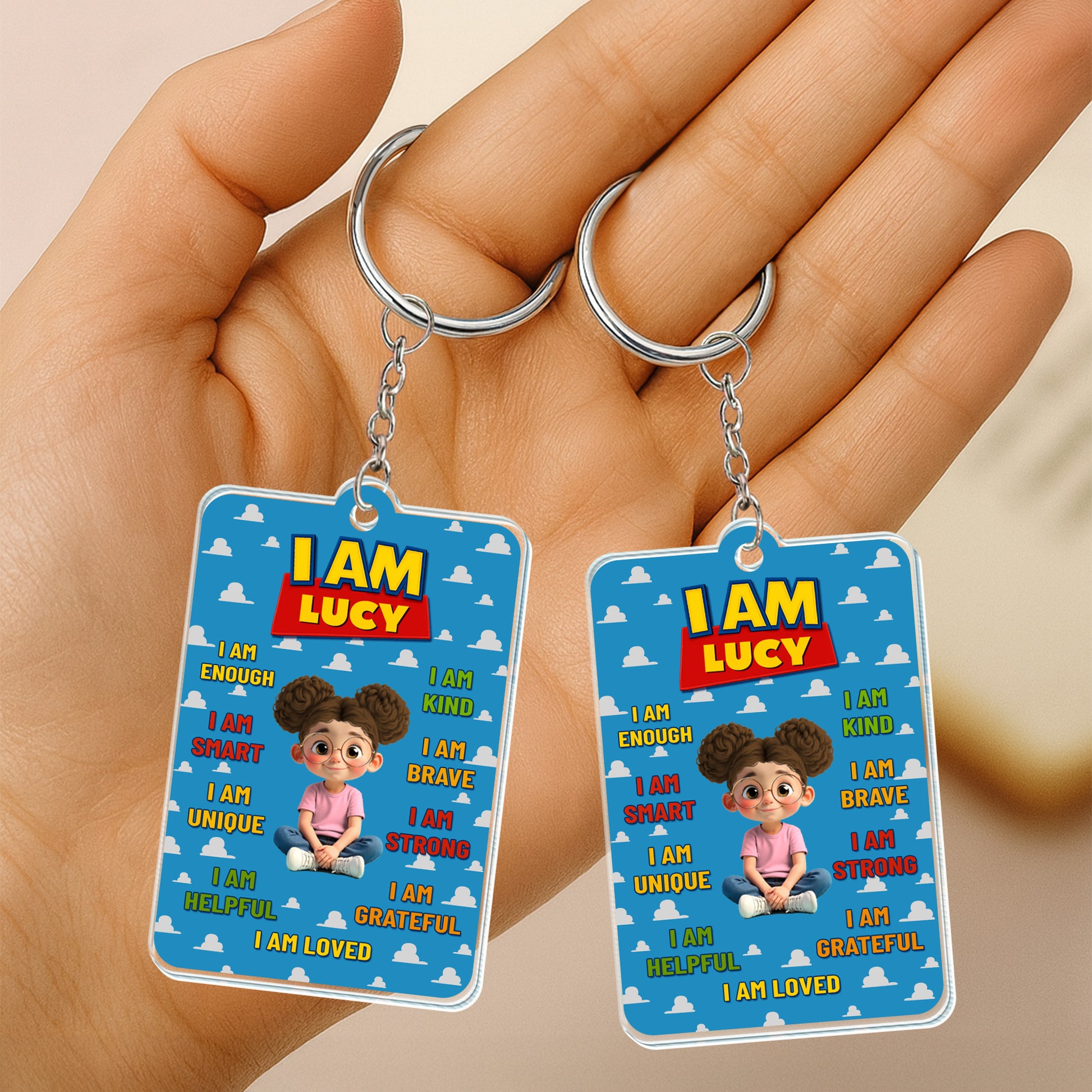 I Am Brave, I Am Strong Keychain With Animated Girl